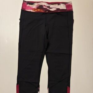 lululemon athletica Black Leggings with Pink Printed Waistband